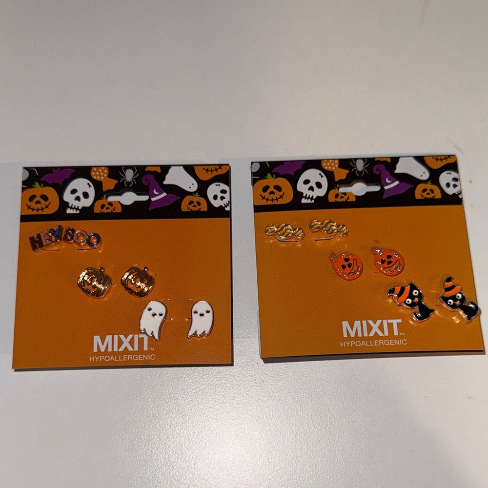 Mixit Halloween Kids Earrings Set - Orange, Black, and White 6 sets